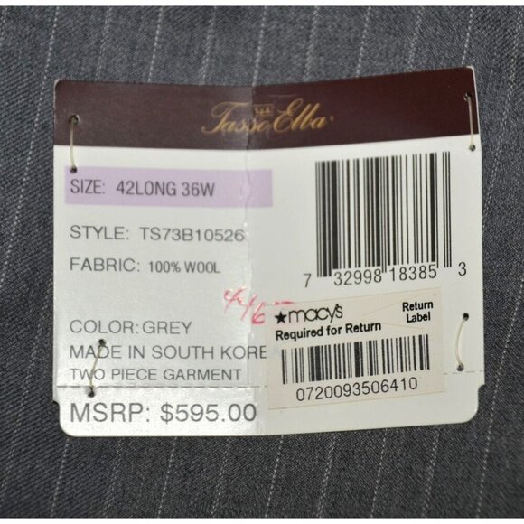 NWT Tasso Elba Blazer Mens 42L Gray Pinstripe Super 110s Wool Suit Jacket Career - Picture 9 of 13
